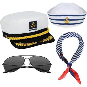 Captain Sailor Costume Set Hat Scarf Sunglasses Nautical Party Accessories